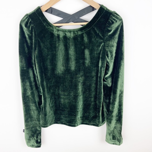 Anthropologie Dark Green Open-Back Velvet Top Size Extra Small - Picture 2 of 10